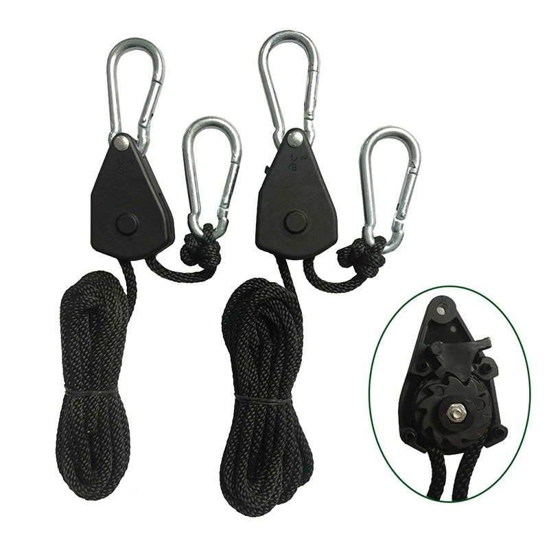 Verstelbare 1 paar 2 stuks 1/8 inch nylon touw ratel yoyo hangers lamp ophangset voor led kweeklamp kweektent kamer