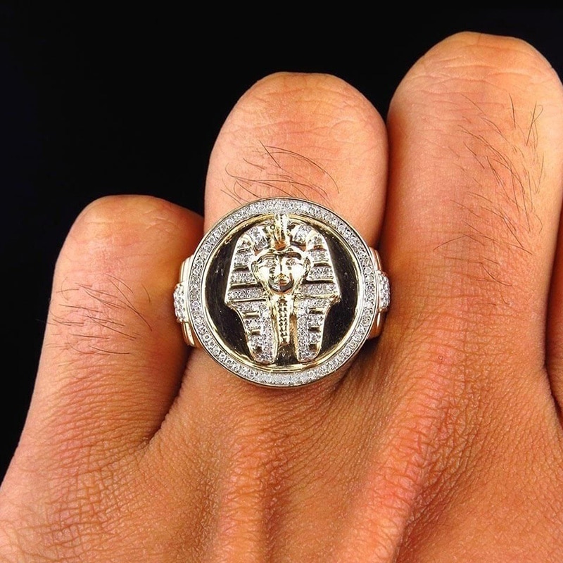 Fdlk klassisk vintage konge af egypten ring trendy luksus mandlige guld dobbelt farve ring tilbehør smykker til mænd bedste