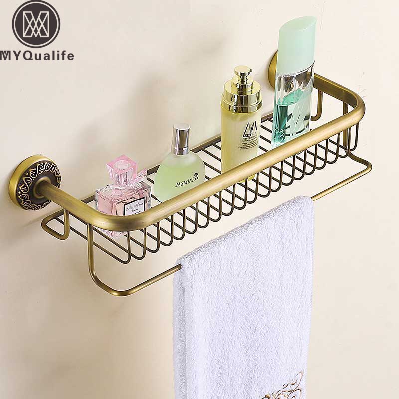 Antikke messing badeværelsesglas og holder vægmonteret dobbelt keramisk kop messing rack badeværelse tilbehør