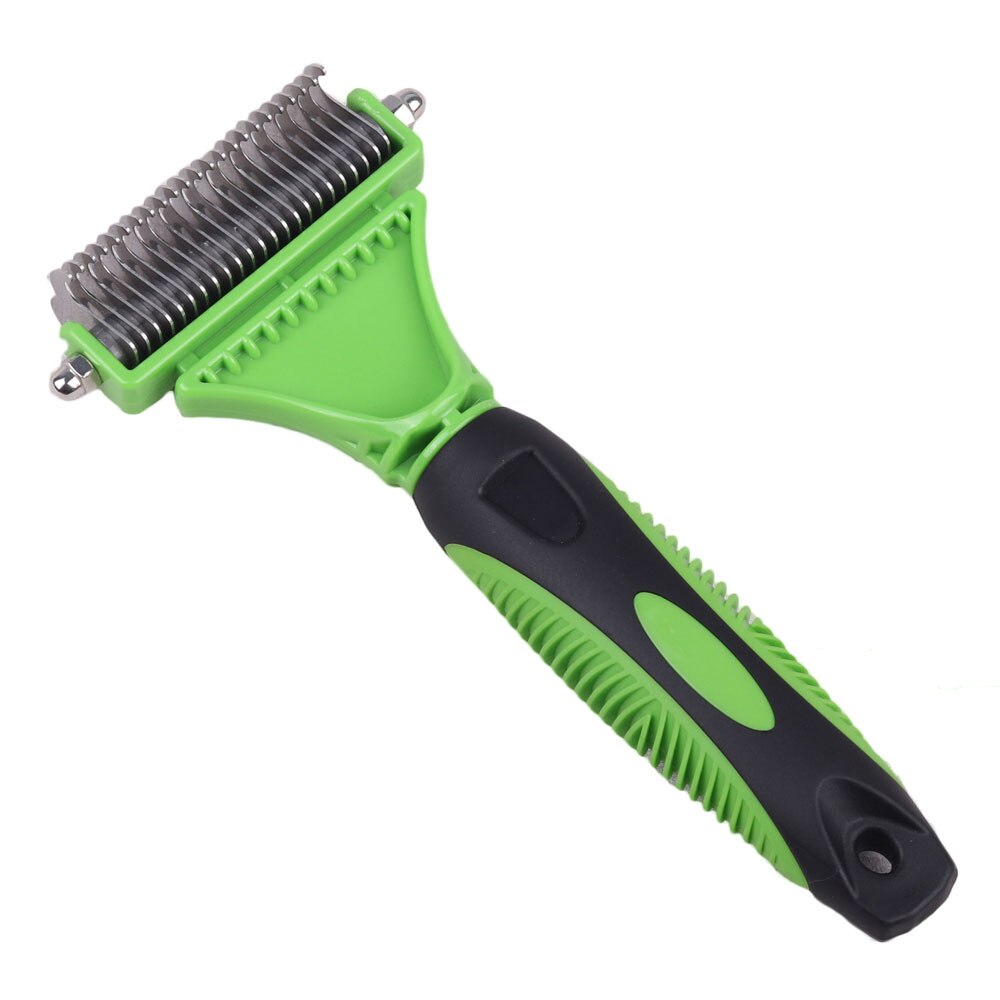 Peine de esterilla para perros y gatos, rastrillo de aseo de 2 lados, fácil de quitar ángulos, cepillo para quitar el pelo: Green