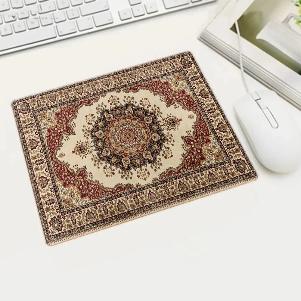 Mini Persian Woven Rug Mat Mousepad Retro Style Carpet Pattern Cup Laptop PC Mouse Pad With Fring Home Office Table Anti-slip: XXS / BROWN
