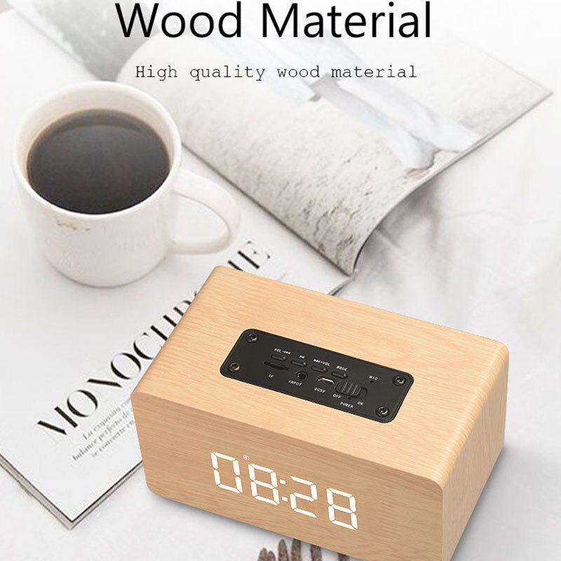 Houten Bluetooth Speaker Wekker Draadloze Draagbare HiFi Shock Bass Altavoz TF Soundbar MP3 Speaker FM Radio Microfoon
