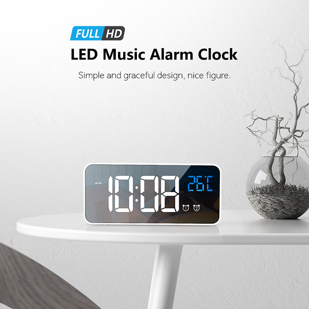 Multiple wake-up musik led spejl vækkeur lydaktiveret ur genopladeligt sengekant musik ur