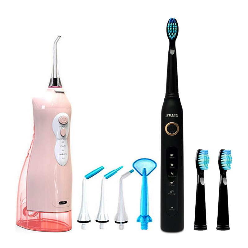 255ml Oral Irrigator USB Recharge Portable Water Flosser 3 Modes Teeth Washing Machine Brush 60-90psi Dental Water Jet: black brushflooserpk