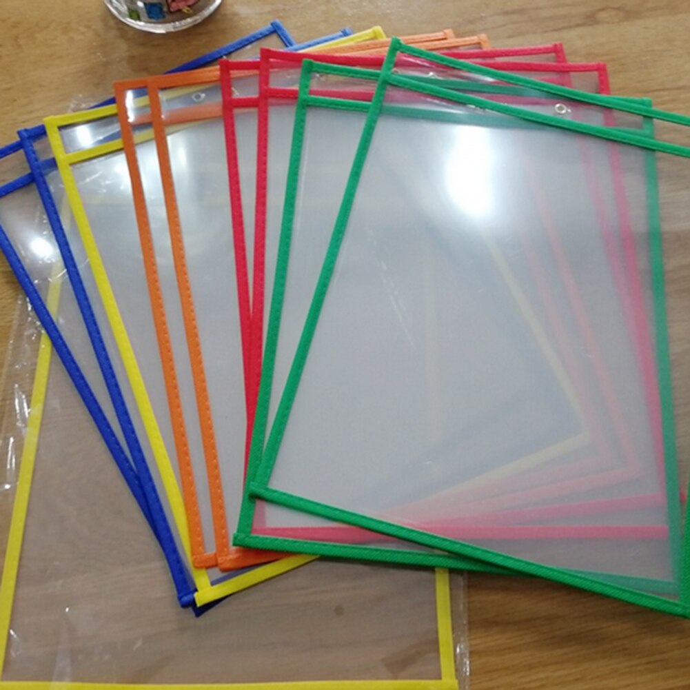 10x14 inch Dry Erase Pockets Worksheet Sleeve Ticket Holder Mixed Colors 20 Pack Drawing Board Dry Brush Bag File Pocket