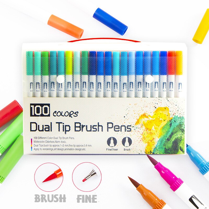 12/18/24/36/48/72/100 stk farver dobbelt tip børste penne tegning maleri akvarel kunst markør farverige penne skoleartikler