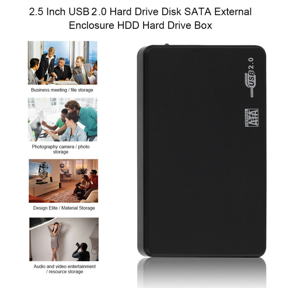 2.5 Inch HDD Case USB 2.0 SATA Portable Support 2TB Hdd Hard Drive Black External Enclosure HDD Box with Bag