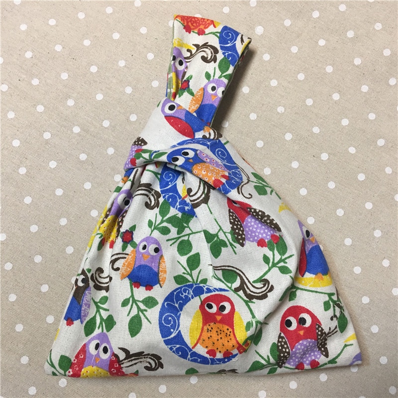 YILE Cotton Linen Wrist Carry Bag Wrap Knot Pouch Coin Phone Bag Print owls Moon W01