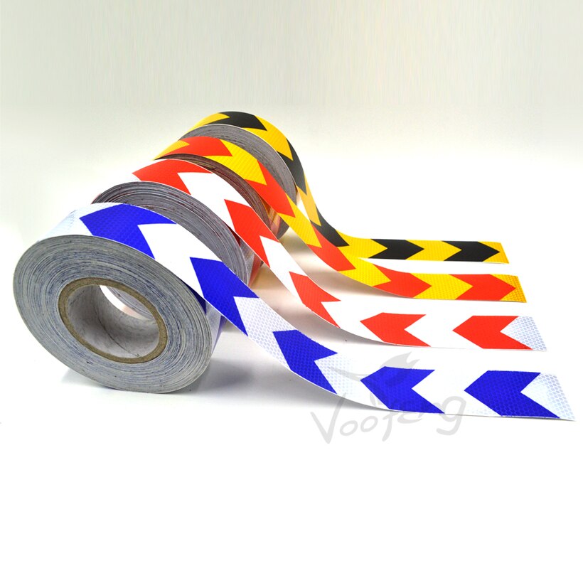 5cmx10m Reflective Warning Tape Self Adhesive Sticker with Red/White Yellow/Red Yellow/Black Blue/White Arrow Printing for Car