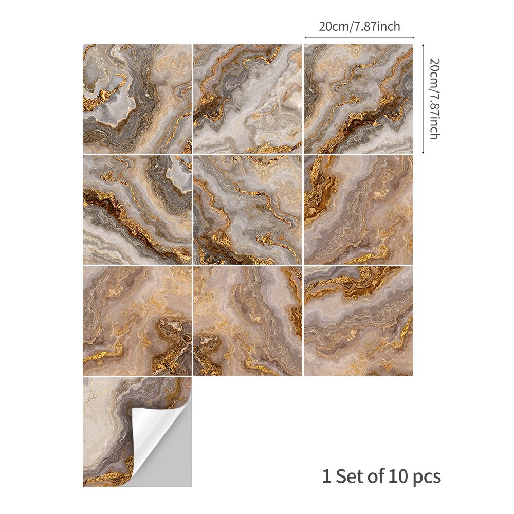 15/20cm Marble Tile Sticker PVC DIY Self-adhesive Wall Sticker for Bathroom Kitchen Camper Home Decor: Coffee  20x20cm