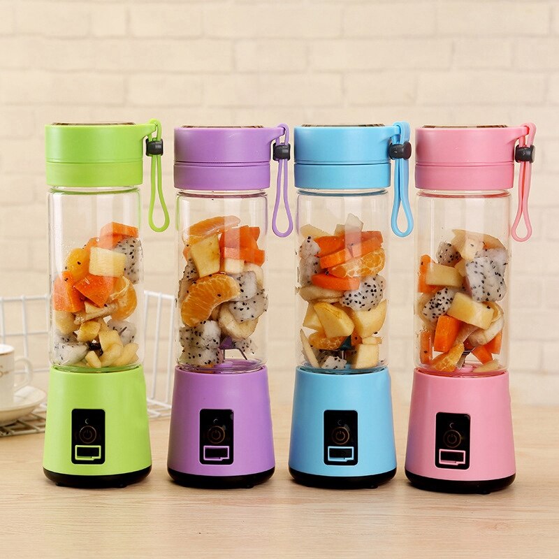 420Ml Portable presse-agrumes bouteille en verre presse-agrumes USB Rechargeable 6 lames presse-agrumes Smoothie mélangeur Machine mélangeur Mini jus tasse bleu