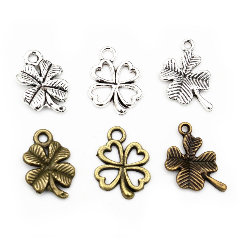 40 pièces Bronze Antique argent plaqué mignon trèfle feuille à la main pendentif à breloques bijoux à bricoler soi-même faisant des accessoires pour bracelet collier