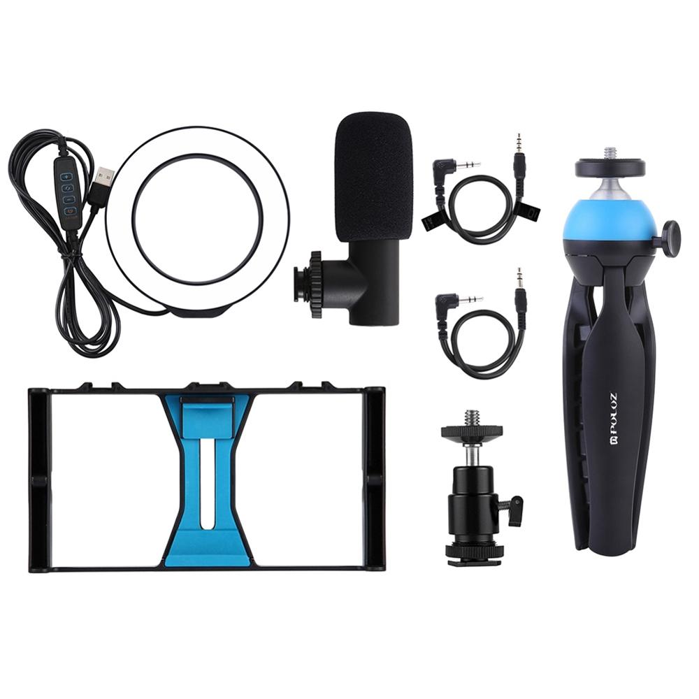 Smartphone Vlogging Rig Set Kit LED Ring Light+Microphone+Tripod Phone Stand for Phones/Camera 40P