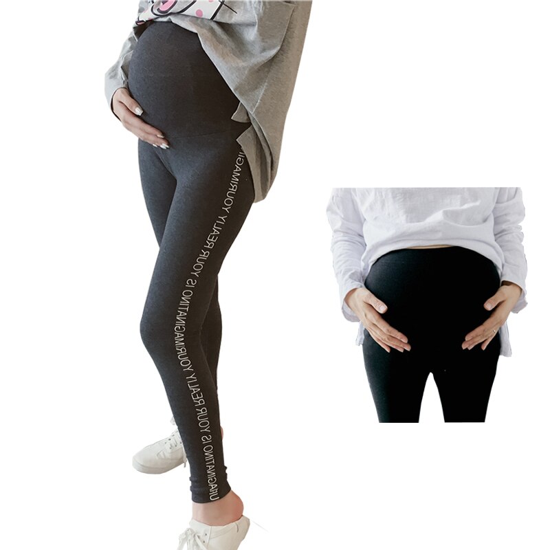 Graviditets leggings efterårsbukser sidebogstavtryk strikkede leggings barsel efterår og vinter graviditetstøj 3xl