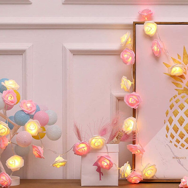 3m LED Rose Schnur Lichter Licht Dekoration für Valentinstag Hochzeit Mädchen Herz Zimmer Garten Nachtlicht Glühwürmchen lichter Dekor: Rosa Weiß Rose / 1.5m 10 leds