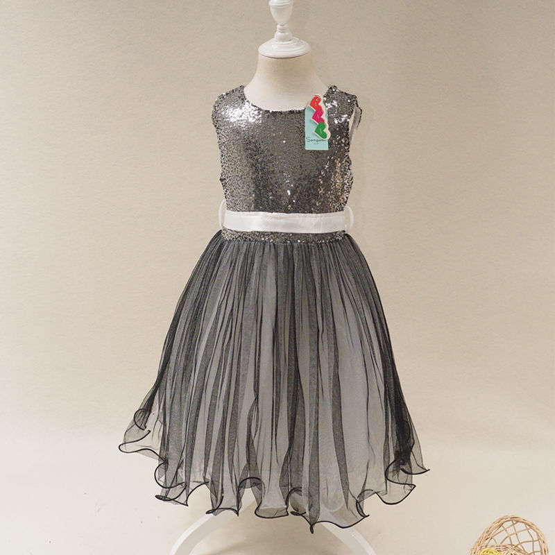 Vestido de lentejuelas para niñas pequeñas, vestidos sin mangas para fiestas, desfiles y bodas