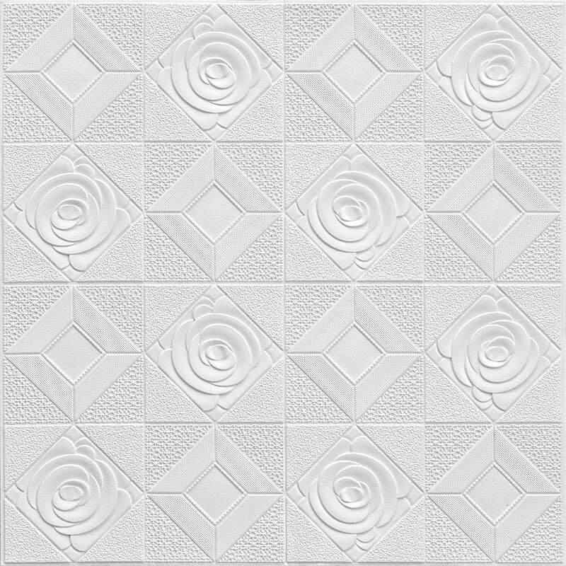5Pcs 3D Self-adhesive Wall Sticker Wall Panel Ceiling Rose Pattern Waterproof Moisture-proof Foam Wallpaper Living Room Decor: White