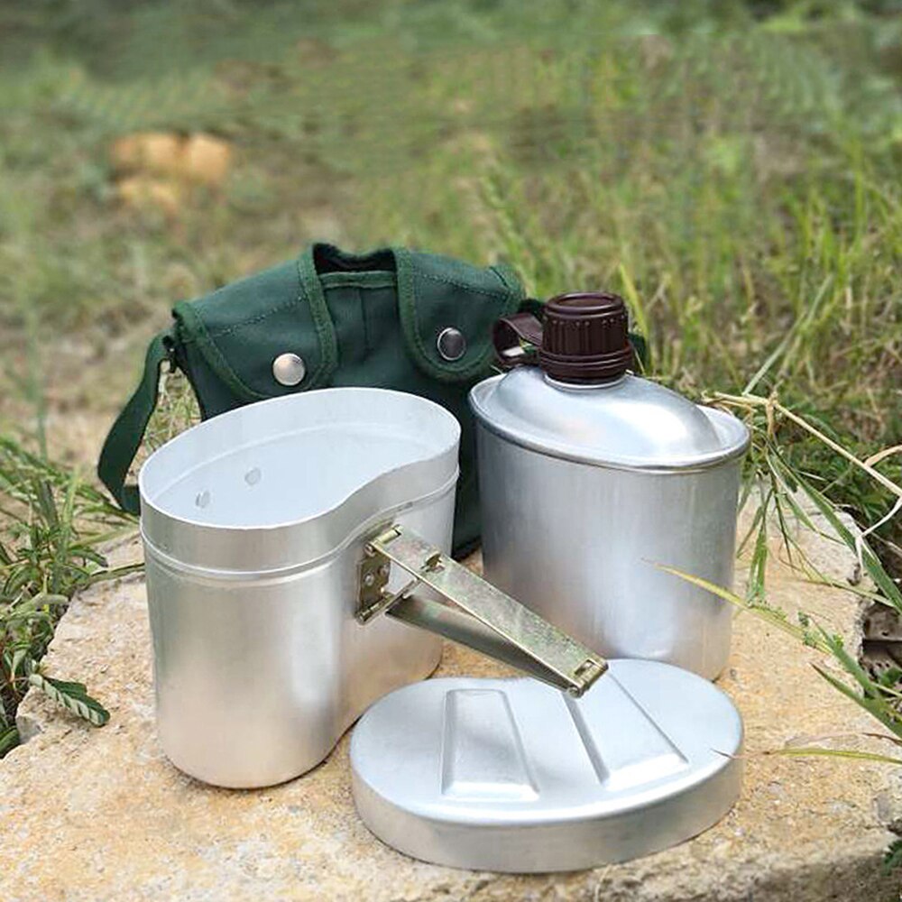 Juego de cantimplora portátil de aluminio con taza para acampar al aire libre, juego de utensilios de cocina para acampar, senderismo, mochilero y Picnic