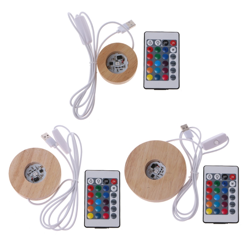 Adjustable Display Base Resin Art Display Wood LED 12 Colors RGB LED Base Vase Light with Remote Control DIY Night Light