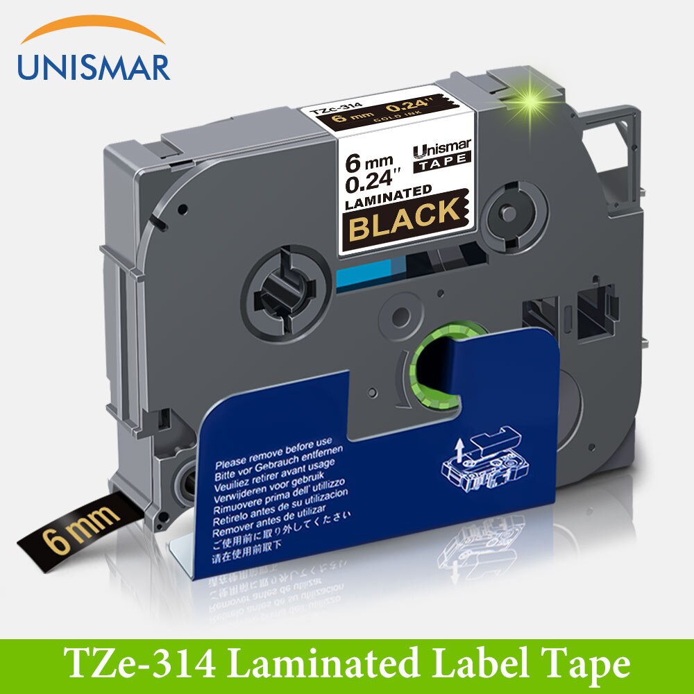 Unismar TZe-111 Black on Clear 1/4" 6mm Label Tape TZ-111 Tze111 Compatible for Brother P-touch PT TZe TZ Ribbon Label Maker: Gold on Black