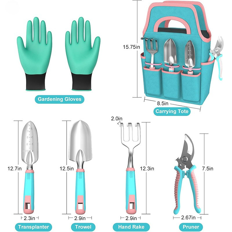 Kompletne narzędzia ręczne ogrodowe ze stopu aluminium 6-częściowy zestaw Kompletny zestaw narzędzi ogrodniczych Prezenty ogrodnicze Zaawansowana kolorowa torba do przechowywania: Default Title