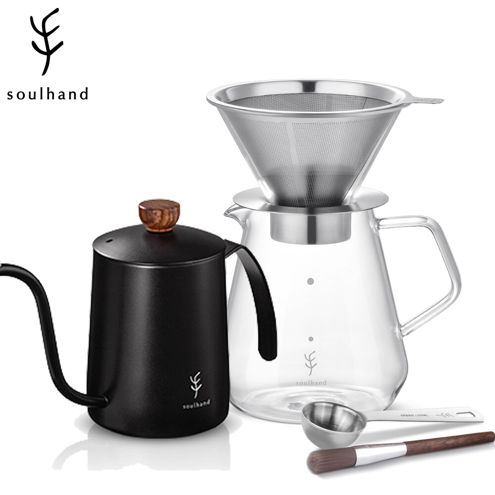 SOULHAND Glass Coffee Pot Dripper Moka Tea Maker Percolator Barista Tools Espresso Manual Kettle Teapot Pour Over Coffee Dripper