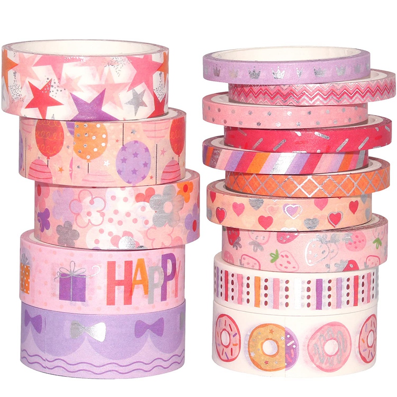 Verjaardag Washi Tape Set 15 Rolls Silver Foil Print Decoratieve Masking Tapes Voor Kunst, Diy Ambachten, Plakboek: Default Title