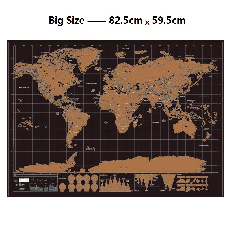 Deluxe Erase World Travel Map Scratch Off Travel Scratch Map 82.5x59.4cm Room Home Office Decoration Wall Stickers Big World Map