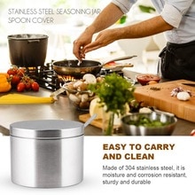 304 Stainless Steel Seasoning Jar Cylindrical Storage Tank Kitchen Tool Spoon Kitchenware Seasoning Box Supplies Dinnerware