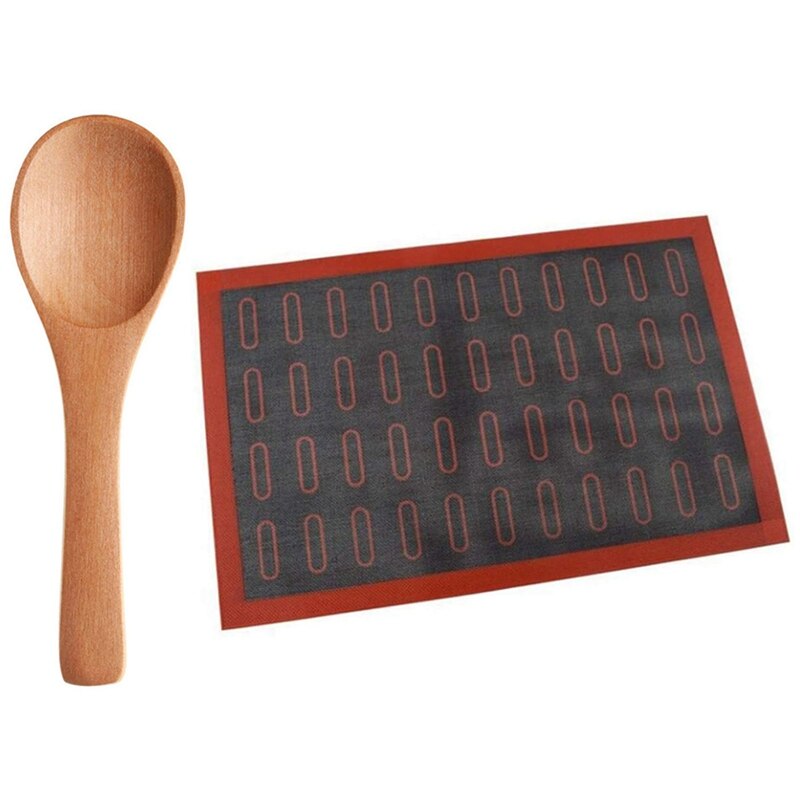 1x Baking Mat Bread Baking Sheets Non-Stick Oven 44 Eclair Sheet Liner Bakeware Mat & 30x Small Wooden Spoons: Default Title