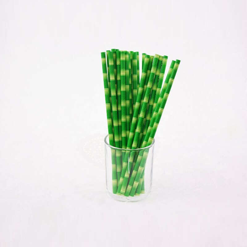 25 stuks groene bamboe print tiki papieren rietjes milieuvriendelijke papieren drinkrietjes voor bruiloften verjaardagen bar/pub feestbenodigdheden