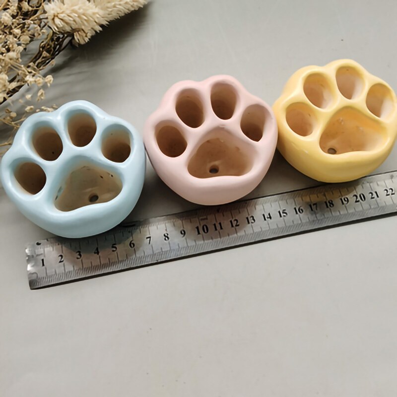 Lovely Multicolor Cat Paw Cement Flower Pot Mini Succulent Plant Container Desktop Home Ornament Garden Planter Small