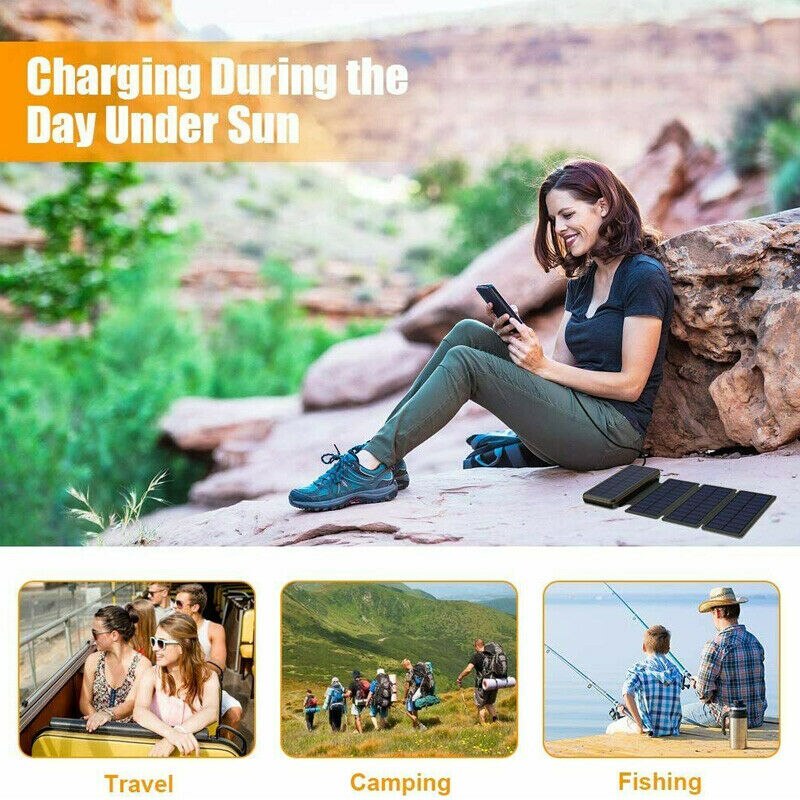 20000mAh Foldable Solar Power Bank with Solar Panels Portable Waterproof Outdoor Mobile Phone Powerbank for Camping Hiking
