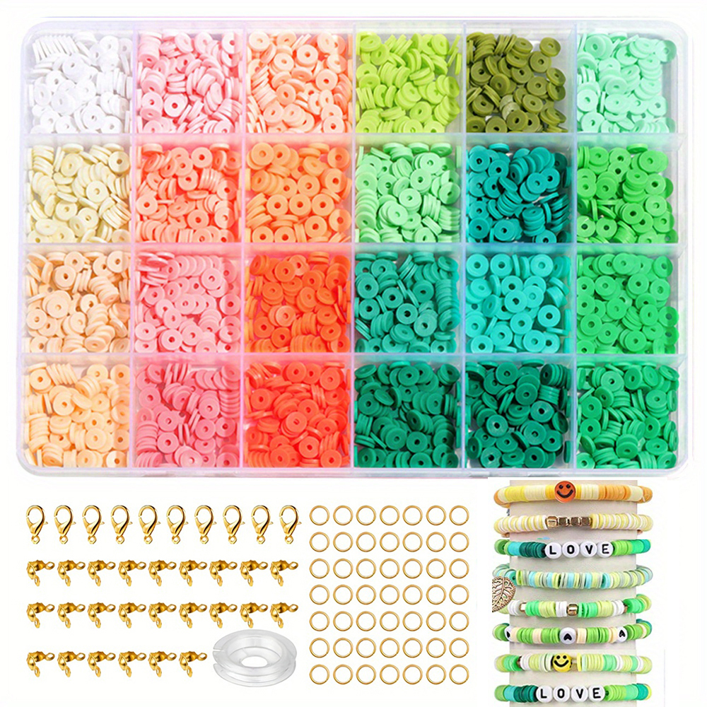 Kit de fabricación de pulseras de cuentas de arcilla, 96 colores, 2400 Uds., cuentas planas para la fabricación de joyas con cuentas de letras y cuerdas elásticas, manualidad para: Default Title