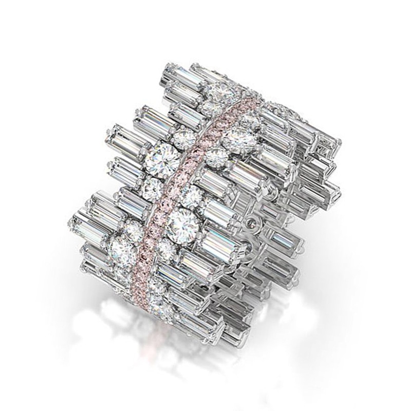 Luksus uregelmessig pinneform ringetone til kvinner mikro kubikk zirconia bryllup forlovelsesring trendy smykker bijoux: 8 / Rosa