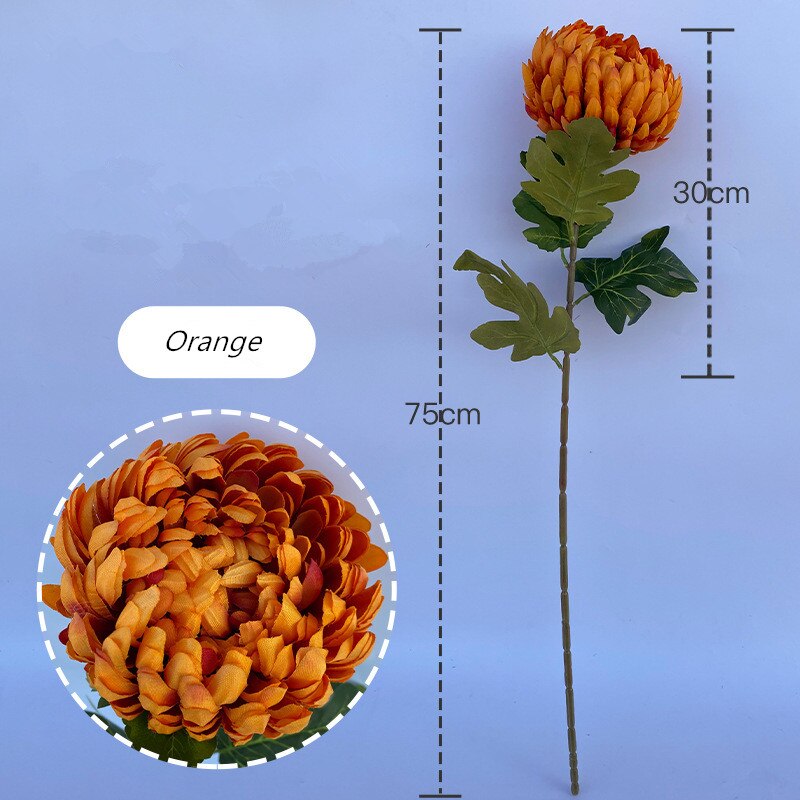 Grote Enkele Chrysant Land Stijl Woonkamer Bloemstuk Kunstbloemen Bruiloft Schieten Props Decor Bloemen: Orange