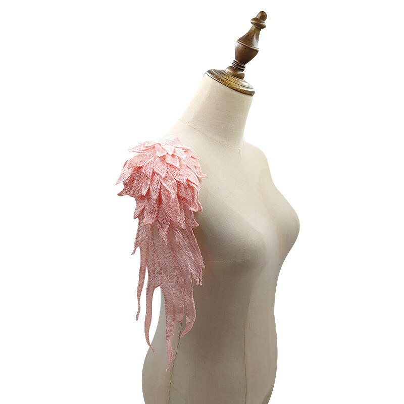 Accesorios de alas de ángel para vestido de banquete, calcomanía bordada de múltiples capas de encaje ahuecada hecha a mano, accesorios de Color sólido, 1 par: Pink