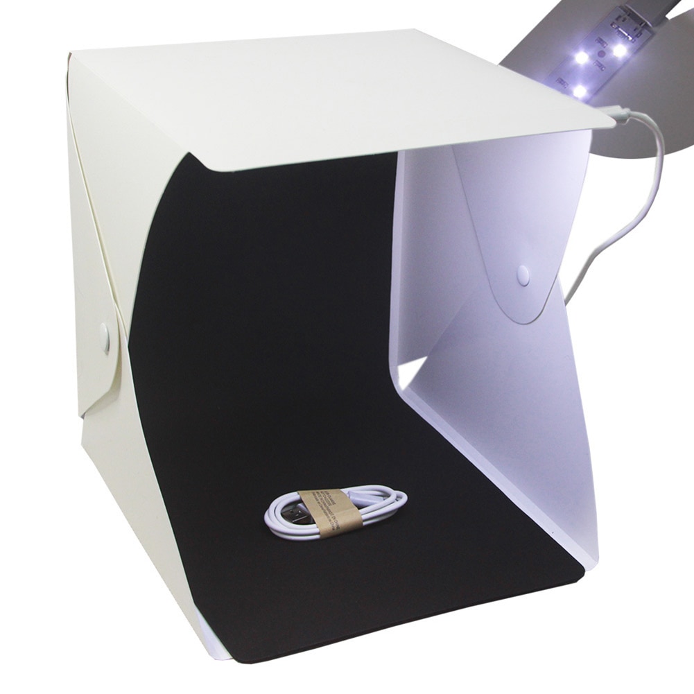 Mini Portable Folding LED Light Micro-USB Connection Diffuser Backdrop Photography Studio Softbox + Dual Color Backdrop