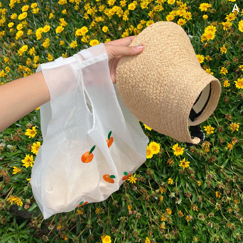 Stor kapacitet organza gennemsigtige håndtasker kvinder totetaske damer håndtaske skuldertasker sød lille frisk indkøbspose: Hvid