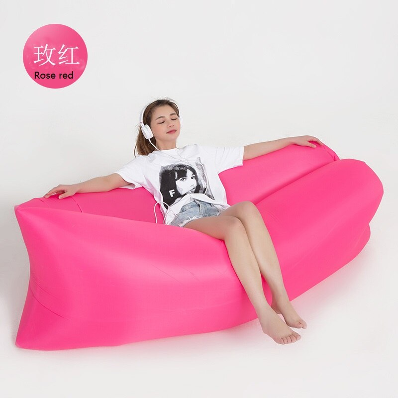 Inflatable Lazy Couch Outdoor Folding Air Sofa Bed Portable Beach Lounge Outside Garden Furniture Camping Sleeping Bags: Rose red