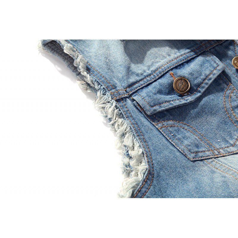 chaleco vaquero para hombre estilo coreano Delgado azul claro sin mangas chaqueta de talla grande 6xl rasgado Chaleco de Jeans para hombre