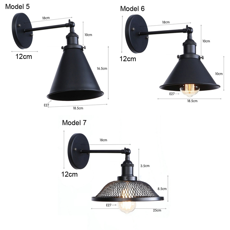 årgang vegglampe jern svart lampeskjerm  e27 ledet-pærer til stue arbeidsrom/soverom/nattbord dårlig innendørs vegglampe retro