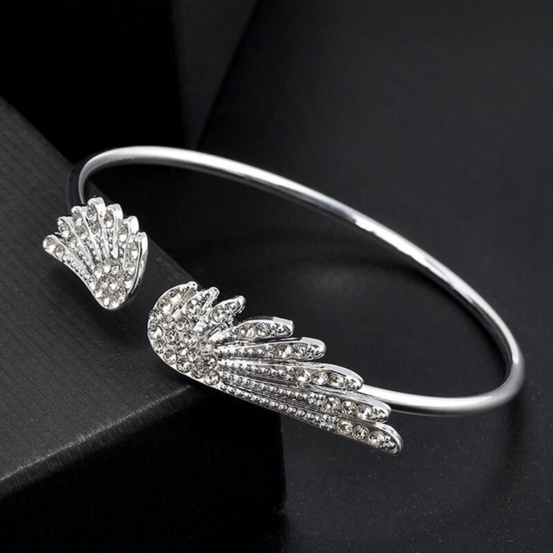 Engel Flügel Armband Einstellbar Frau Schmuck Offene Armband Vergoldet Kristall