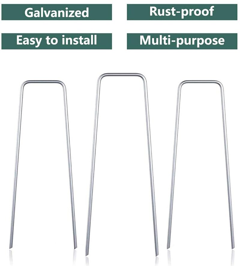 50pcs U Shape Galvanized Steel Landscape Pins Garden Stakes Anti-Rust Fence Stakes Ground Stakes Staple Garden Accessories