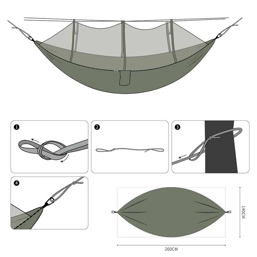 Hängmatta med myggnät resehängmatta nylon för vuxencamping utomhushängande svängsäng bärbar campingtält sovsäng