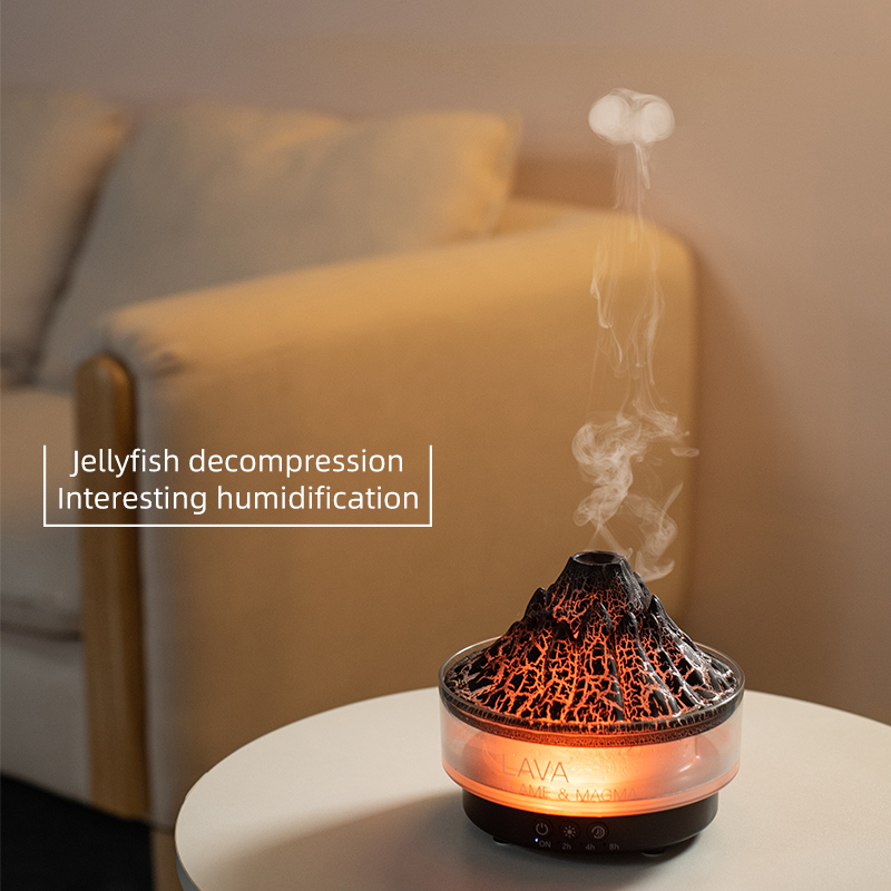 Difusor de Aroma de volcán, humidificador de aire ultrasónico, temporizador, apagado automático, Control remoto, difusores de llama para el hogar, dormitorio, blanco