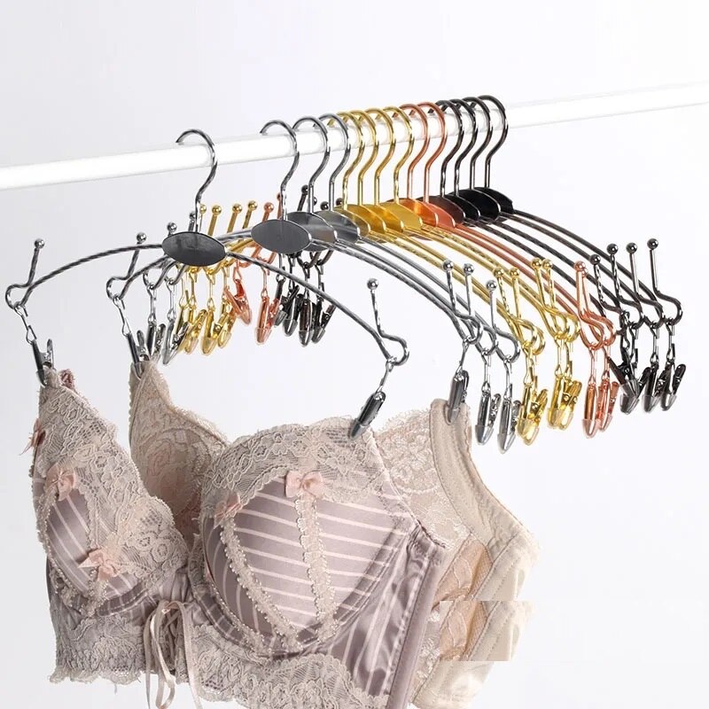5PCS Metal Gold Hanger for Underwear Bra Clothespin Panties Clip Hangers Non-slip Clothes Drying Rack Wardrobe Storage Organizer