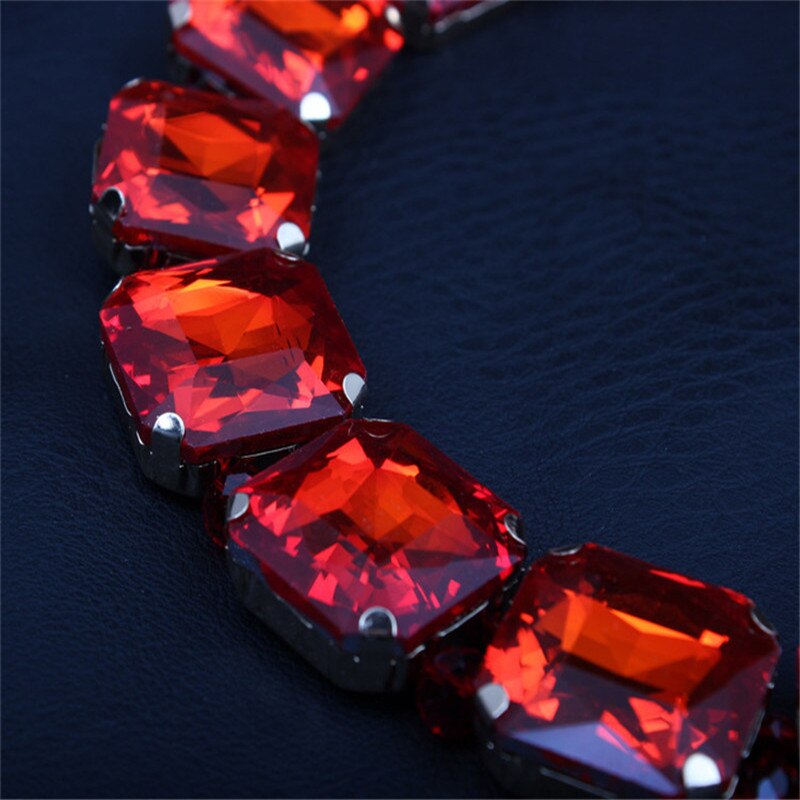 Bohemian Geometrische Red Crystal Bridal Wedding Sieraden Sets Voor Vrouwen Statement Rhinestone Goud Kleur Sleutelbeen Luxe Sieraden