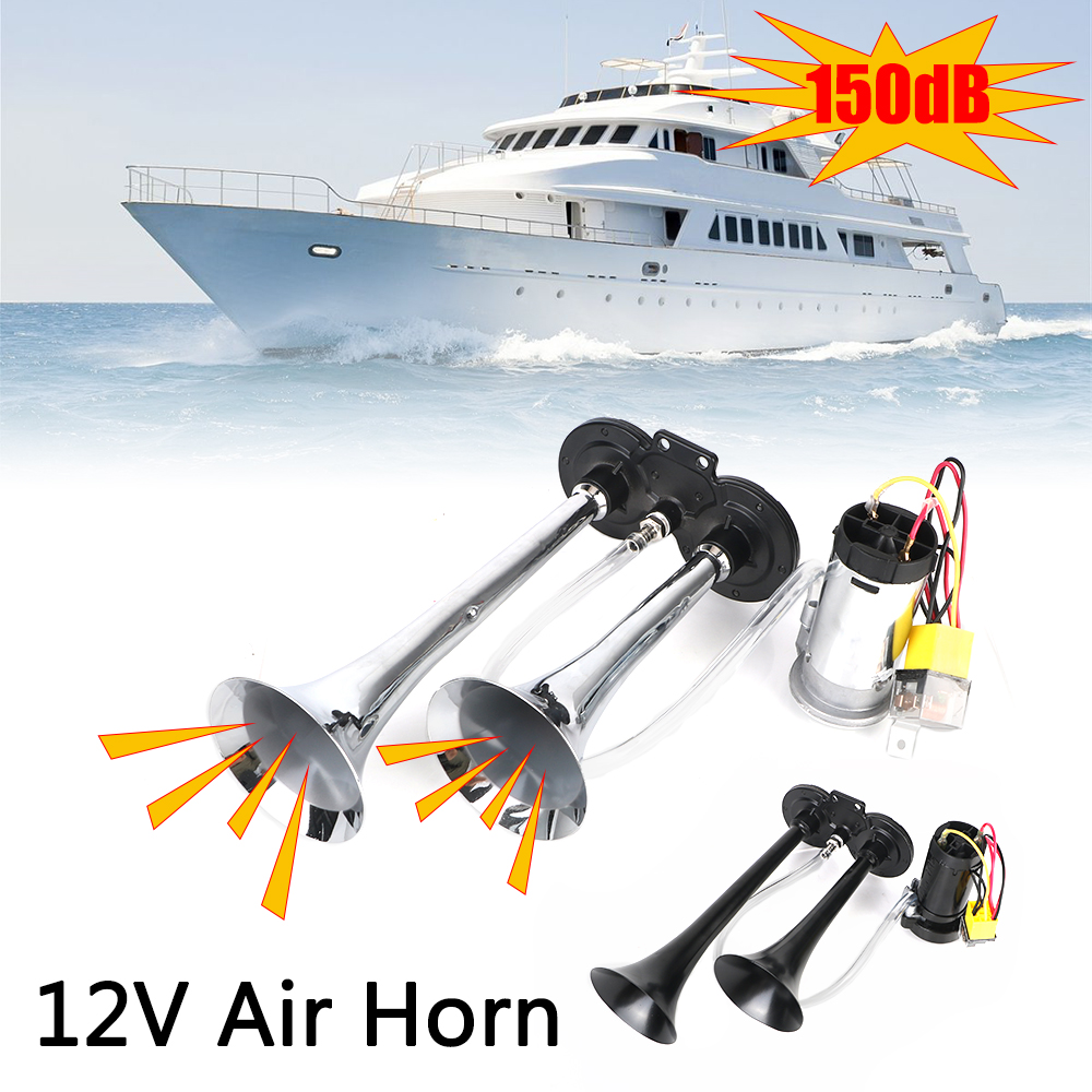 Mit Luftkompressor Dual Trompeten Hupe Auto Elektrische Hupe Für Motorrad Stiefel Lkw Modifikation 12V 80A Relais 12V 150dB Laut