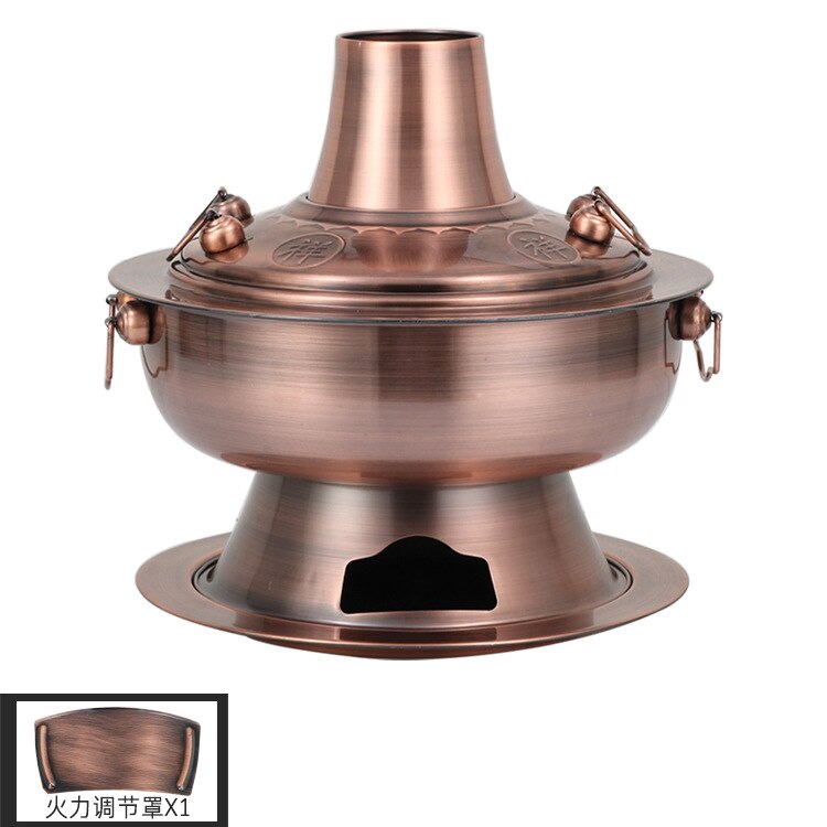 30Cm Verdikte Koperen Hotpot Traditionele Beijing Pot Soep Branden Houtskool Keuken Kookpotten Set Pot Fornuis Snelle kokend: brass